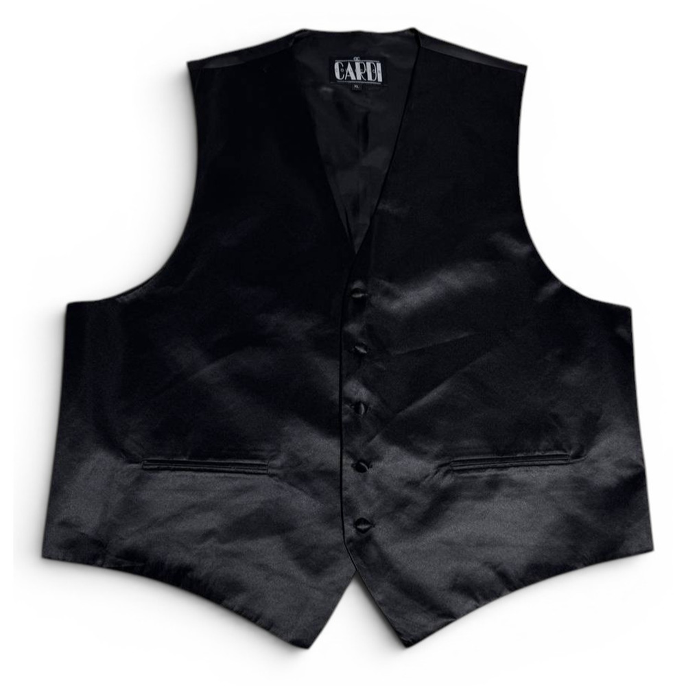 Cardi Collection Men’s Black Formal Dress Vest Satin Button Front XL
